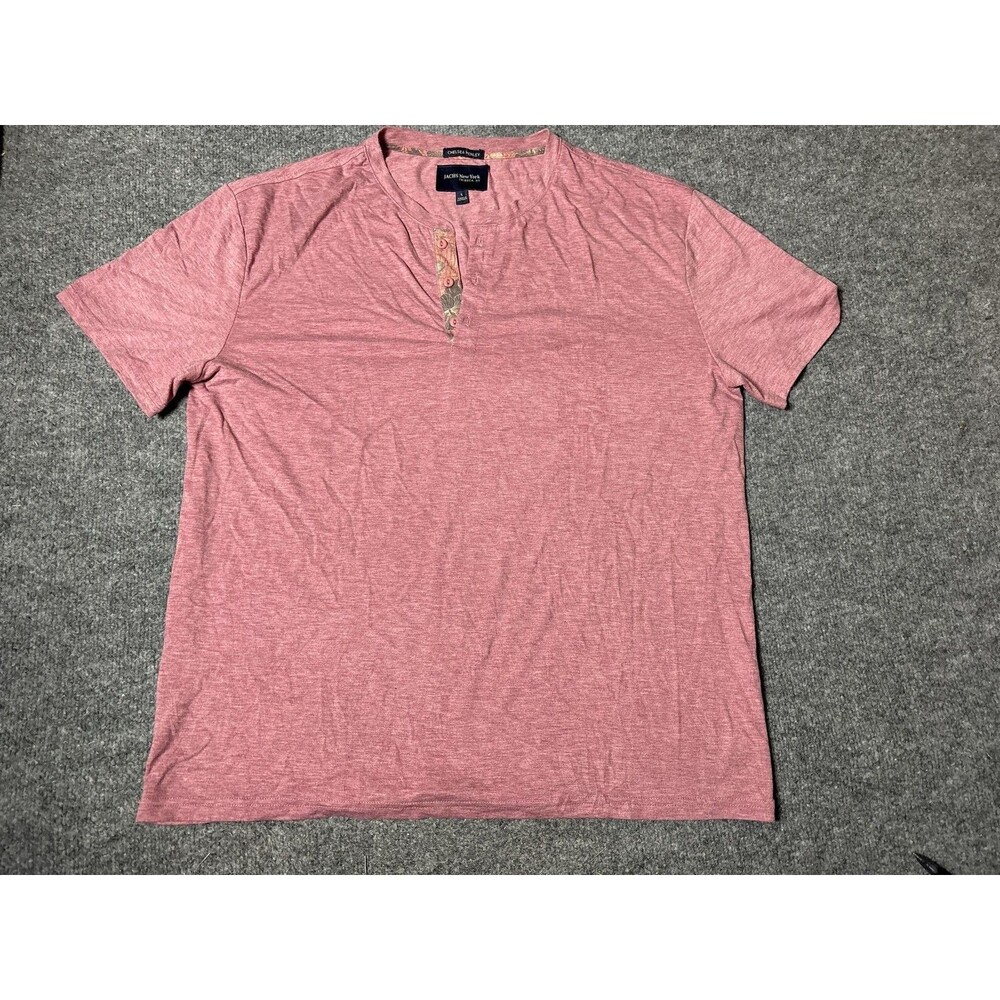 JACHS Shirt Mens L Red Short Sleeve Chelsea Henley Jersey Tee Floral Trim